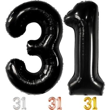 Imagem de Giant, Black Number 31 Balon Foil - 101 cm | Balão preto de aniversário de 31 anos, decorações de aniversário de 31 anos | 31 balões para aniversário | Número de balões preto 31 | Balão de 31 anos, artigos para festa de aniversário de 31 anos