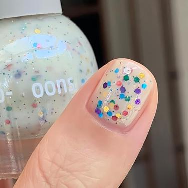Imagem de KAHSOSE Esmalte à base de água com glitter colorido, base de gelatina branca cremosa, esmalte não tóxico para meninas e crianças, sem necessidade de luz UV, secagem rápida 10 ml