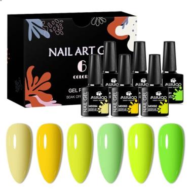 Imagem de MSRUIOO Conjunto de esmalte de gel verde neon 6 cores, conjunto de esmaltes de gel nude, verde brilhante, primavera, verão, amarelo, limão, gel de imersão UV, LED, kit de manicure para mulheres e