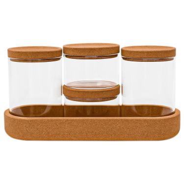 Imagem de Jogo de Pote de Vidro e Bandeja Cortiça 5 Peças - Vista Home