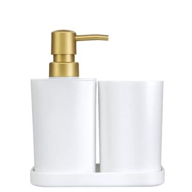 Imagem de Kit Banheiro Dispenser 3 Peças Multiuso Branco e Dourado Crie Construa