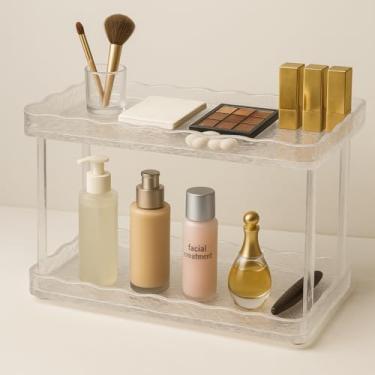 Imagem de Organizador Giratório de Cosméticos, Design em Acrílico, Suporte para Produtos de Beleza Prateleira 2 Andares Rotativo de Penteadeira Banheiro Acrílico Porta Maquiagem (ORGANIZADOR 2 ANDARES GG)
