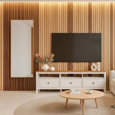 Imagem de Conjunto de Sala 2 Peças com 1 Rack e 1 Espelho Ananda Cabecasa Madeiramadeira Off White/Mel