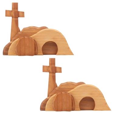 Imagem de bigjvbfv 2 peças de cena de Páscoa de tumba vazia de madeira e decoração cruzada, cena de ressurreição de madeira, decoração de madeira de Páscoa feita à mão, ideal para casa, mesa de escritório