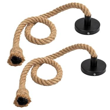 Imagem de HCSM Cabo de luz pingente vintage corda de cânhamo, lâmpada pingente retrô, luminárias pendentes lâmpada de suspensão de teto de cabeça única, luz de pendurar base E26/E27 para sala de estar da Kitchen Island Cafe Bar Tea House