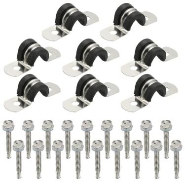 Imagem de PATIKIL 8 peças de braçadeiras de tubo, 5/40.6 cm 304 de aço inoxidável acolchoado de borracha U braçadeiras de conduíte clipes de fio de correia de tubo com parafuso hexagonal para instalação de cabo