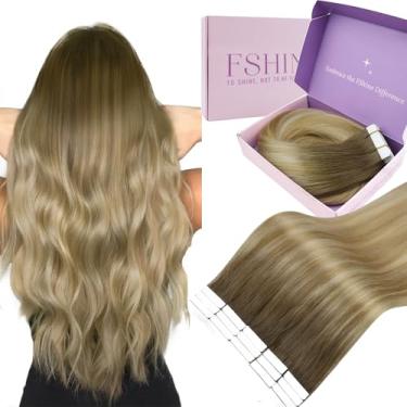 Imagem de Fshine Fita de Cabelo Humano em Extensões Brown para Caramelo Loiro e Platinum Extensões de Cabelo em Ombre Remy Hair 20 Polegada Silky Straight Real Hair Extensions Long Hair 50g 20pcs