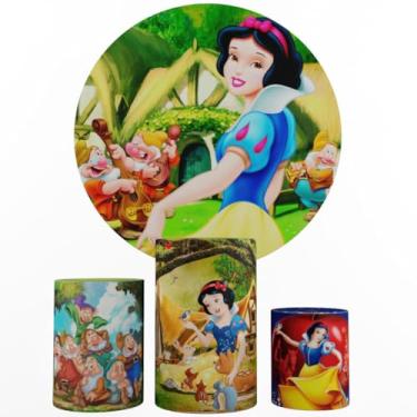 Imagem de Kit Decoração Festa, Painel Branca de Neve + Trio Capas De Cilindros (Color 03)