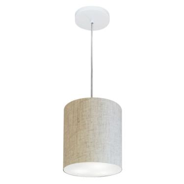 Imagem de Lustre Pendente Cilíndrico Md-4012 Cúpula Em Tecido 18x25cm Rustico Bege - Bivolt