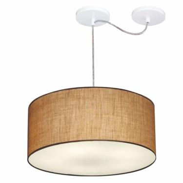 Imagem de Lustre Pendente Cilíndrico Com Desvio De Centro Md-4151 Cúpula Em Tecido 50x25cm Palha - Bivolt