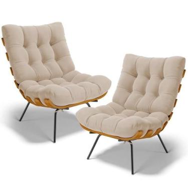 Imagem de Kit 2 Poltronas Decorativas Sala De Estar Costela L02 Suede Bege - Lya