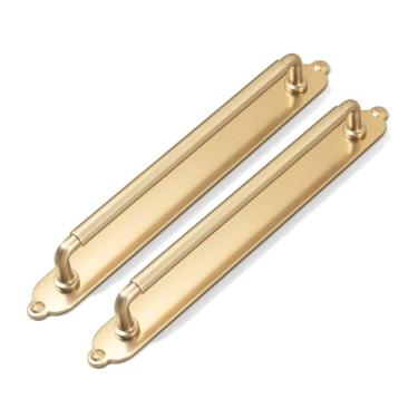 Imagem de Goo-Ki Pacote com 2 puxadores de armário com placa traseira/espaçador, puxadores de gaveta de bronze champanhe, centro de 18 cm, moderno, champanhe, ouro, liga de zinco, ferragens de cozinha