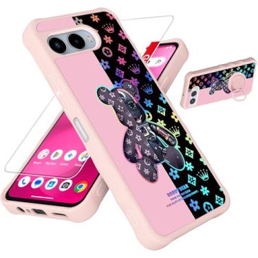 Imagem de jioeuinly Capa para celular T-Mobile Revvl 8 compatível com Revvl 8 [com protetor de tela de vidro temperado][PC rígido + silicone macio][suporte para anel] [luz refletora colorida] IMDF-JXX