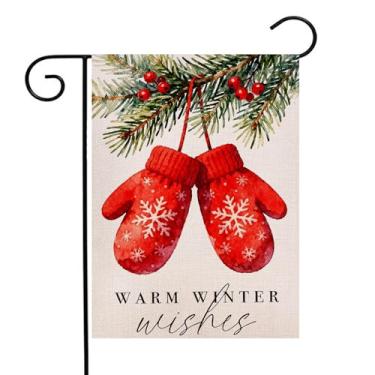 Imagem de Bandeira de jardim de Natal 31 x 45 cm dupla face externa, luvas quentes de inverno para quintal bandeira ao ar livre