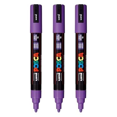 Imagem de posca Marcadores de tinta à base de água PC-5M, ponta média reversível (1,8-2,5 mm), violeta, 3 unidades