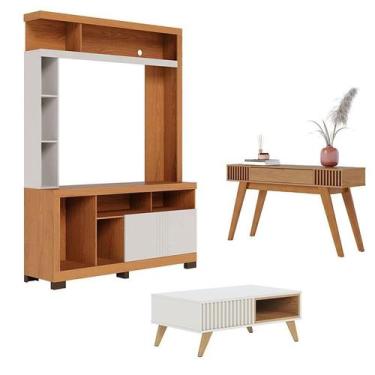 Imagem de Estante Home Theater Elba Freijó Off White Matte com Mesa de Centro Je