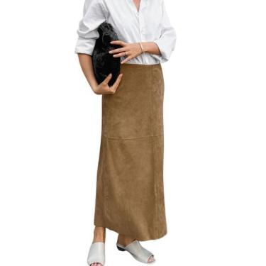 Imagem de Saia CHARTOU Lápis de material sintético de camurça Maxi Long para mul