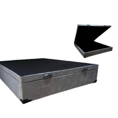 Imagem de Cama Báu Box Base Casal Suede Cinza, RC. 188x138 com Pistão a Gás