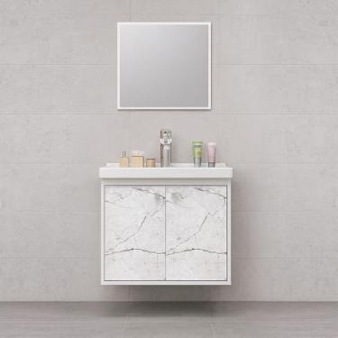 Imagem de Kit Armário para Banheiro 50cm MDF com Cuba + Espelheira - Bergamo (Branco)