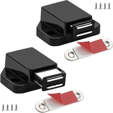 Imagem de Pequenas ferragens magnéticas de empurrar para abrir o armário CBRIVE pacote com 2 travas de empurrar para porta escondida porta de empurrar gaveta puxar touch lock ponta no armário RV fechar forte