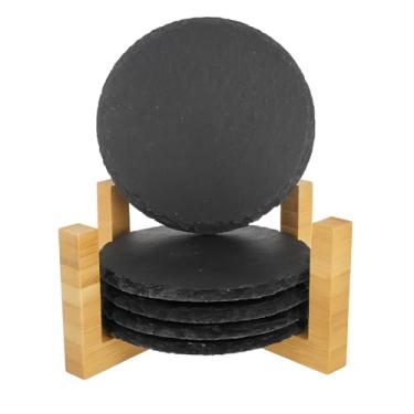 Imagem de Conjunto de 4 porta-copos redondos de ardósia para copos de pedra porta-copos a granel