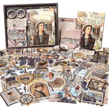 Imagem de Kit de suprimentos para scrapbooking: kit de scrapbook de estética vintage, suprimentos de diário de lixo com papel adesivos de scrapbook, suprimentos de diário, presente de artesanato de aniversário