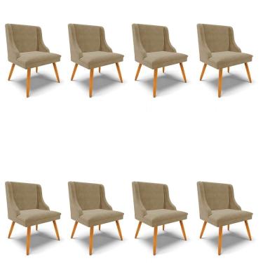 Imagem de Kit 8 Cadeiras Estofadas para Sala de Jantar Pés Palito Lia Suede Marrom RT - Ibiza