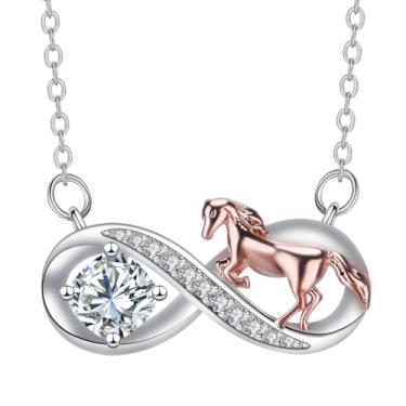 Imagem de Colar de cavalo infinito com pedra do mês de abril, joias para mulheres, pingente equestre de cristal de zircônia cúbica de diamante, presente de aniversário e dia dos namorados, para amantes de