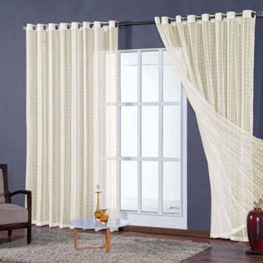 Imagem de Cortina Sala Quarto Voal Xadrez Palha 3,00X2,20