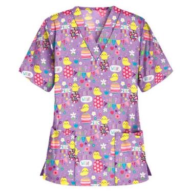 Imagem de Blusa feminina de manga curta com decote em V Uniforme de trabalho Car