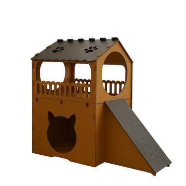 Imagem de Casa Para Gatos Dois Andares Toca Em Mdf Caramelo Cama Beliche Brinque