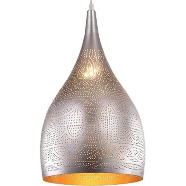 Imagem de Luminária de teto HollowCarved, luminária pendente com gravura marroquina turca, luminária de teto, iluminação pendente, ilha de cozinha, corredor de restaurante, saguão, preto (prata)