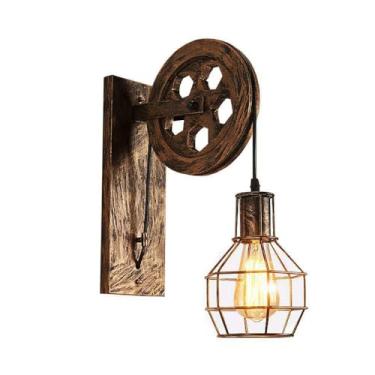 Imagem de Luminária de parede retrô com abajur oco e polia ajustável em altura, gaiola de ferro nostálgica, casa de fazenda antiga (bronze vermelho)