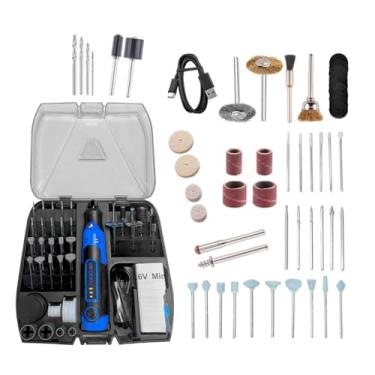 Imagem de Mini Retífica Portátil 57 em 1, Ferramenta Multifuncional Sem Fio, 3 Velocidades com Bateria 900mAh, Kit Completo com Acessórios, 12000-17000 RPM, Carregamento USB-C