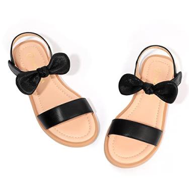 Imagem de PANDANINJIA Gina Sandálias femininas abertas de verão sandálias sapatos sapatos para bebês/crianças pequenas/crianças grandes, Ella Preto PU, 7 Toddler