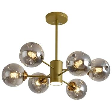 Imagem de Luminária de teto moderna, lustre de vidro dourado, aglomerado de bolhas, minimalista nórdico, luz de teto Sputnik com holofote LED, luminária pendente de cozinha âmbar, bola preta, lustre d
