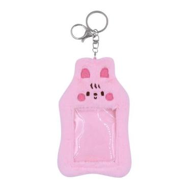 Imagem de Porta-cartões MOSSTYUS Cute Plush Photocard com chaveiro rosa
