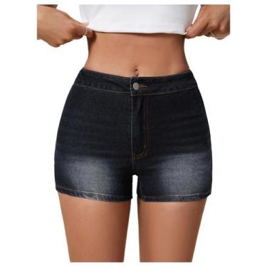 Imagem de Shorts jeans BEAUDRM de cintura alta e perna reta para mulheres