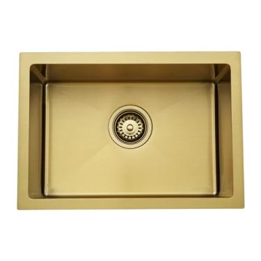 Imagem de Jshozzy Pia de cozinha com barra dourada, 45,7 x 38,1 cm, pia de cozinha de aço inoxidável, pequena, dourada, para trailer, tigela única, calibre 16, bacia profunda