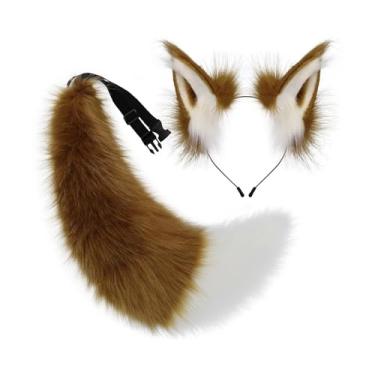 Imagem de Baoblaze Conjunto de faixa de cabeça com orelhas de animais, fofo para shows de anime, bailes de máscaras, carnaval, Marrom Branco