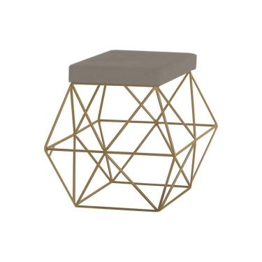 Imagem de Puff Decorativo Sala de Estar Base Gold Trixie Veludo Cinza - Gran Belo