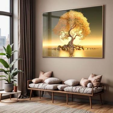 Imagem de Quadro com Moldura e Acrilico Cristal Vidro Sala Quarto Arvore Dourada