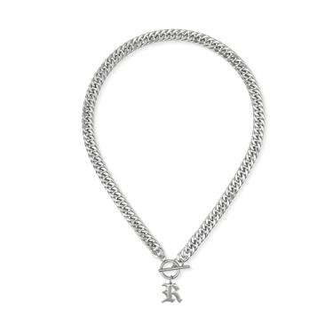 Imagem de ADEMISHIA Colar feminino com inicial inglesa antiga em ouro 18 K, delicado pingente A-Z com corrente cubana de aço inoxidável, gargantilha grossa, colar gargantilha para presente de Halloween e Natal