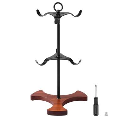 Imagem de Zuxmvot Árvore de caneca de café, base de madeira com 6 ganchos, suporte de caneca preto ou dourado, suporte de xícara de chá para bancada de casa fácil de instalar (Preto)