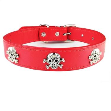 Imagem de AiliStar Nova coleira de caveira para cães e gatos com design de caveira para cães e gatos vermelha grande serve para circunferência do pescoço de 34,3 cm a 44,5 cm