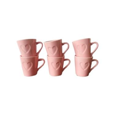 Imagem de Conjunto de Canecas para Café 6 Peças - Jogo de Xícaras de Porcelana com Detalhe em Coração