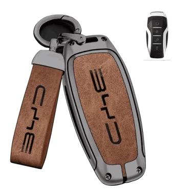 Imagem de Capa de Chave Premium BYD, Capa Protetora para Chave de Carro em Liga de Zinco e Couro – Case com Chaveiro e para BYD Han Ev Tang Dm Qin Plus Song Pro MAX Yuan Key (Chumbo Marrom)