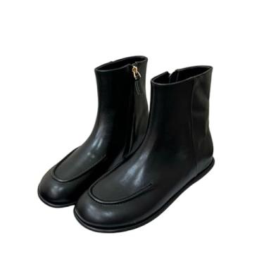 Imagem de Archicolor Botas femininas nórdicas minimalistas de inverno couro genuíno francês vintage bico redondo sapatos femininos sapatos femininos, Preto, 40