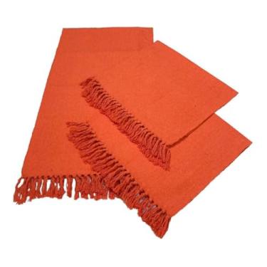 Imagem de Kit Passadeira Tapete Para Cozinha De Tear 3 Peças(Laranja Liso)