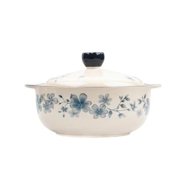 Imagem de Prato redondo de flores criativas de cerâmica requintado pote de sopa de orelha de resistência a altas temperaturas